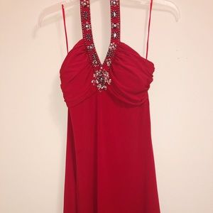 Red, Sparkly, Mini, Halter, Prom Dress